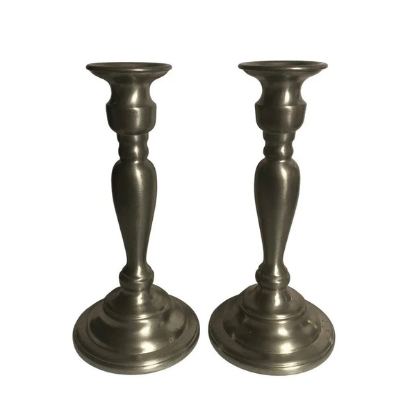Vintage OLD SAYBROOK 8” Pair Candle Sticks Holders Set of 2 Pewter Collectibles - Picture 2 of 12